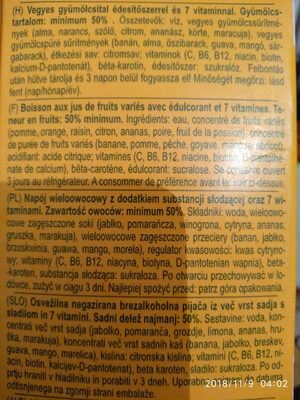 Jus de fruit multivitamine ingredients label