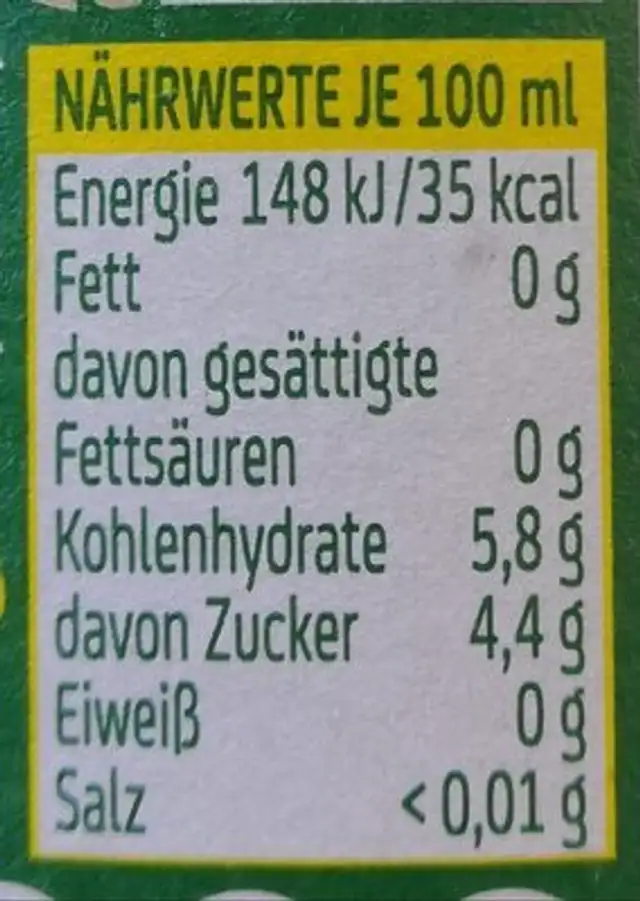 NaturRadler nutrition facts table