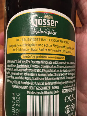 Radler ingredients label