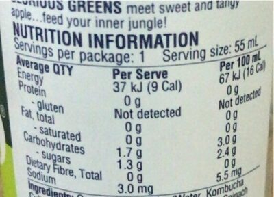 Gut Shot Mojo nutrition facts table