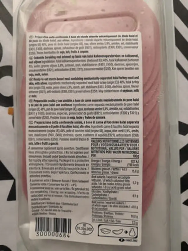 Mortadelle olives 10 tranches nutrition facts table