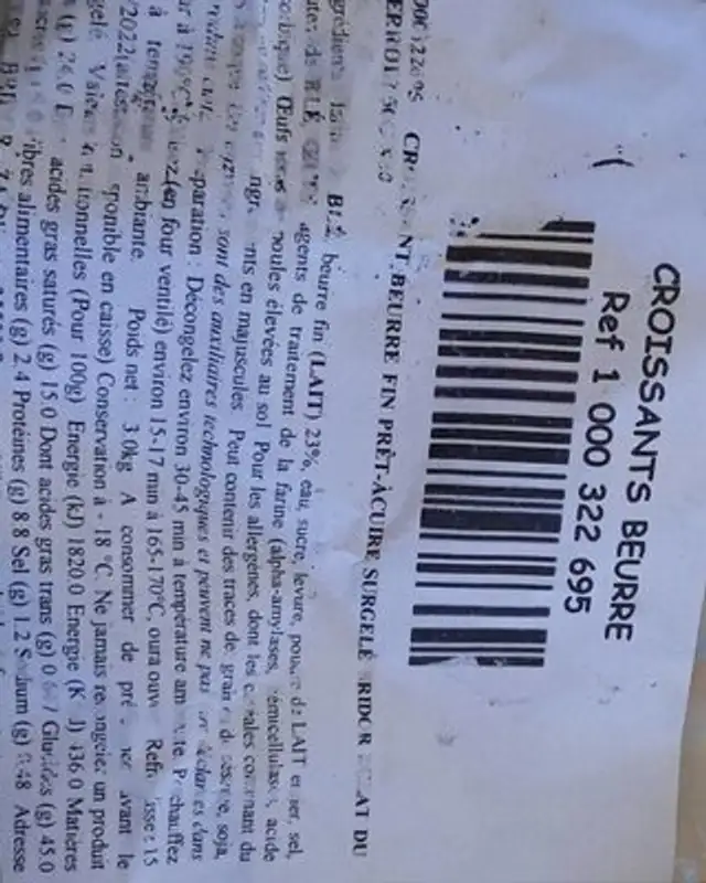 Croissant nutrition facts table