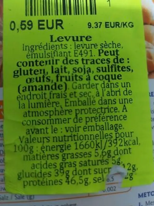 Hefe lievito nutrition facts table