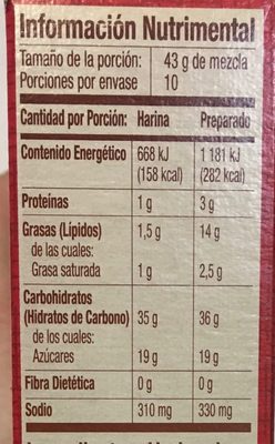 Harina para preparar pastel amarillo nutrition facts table