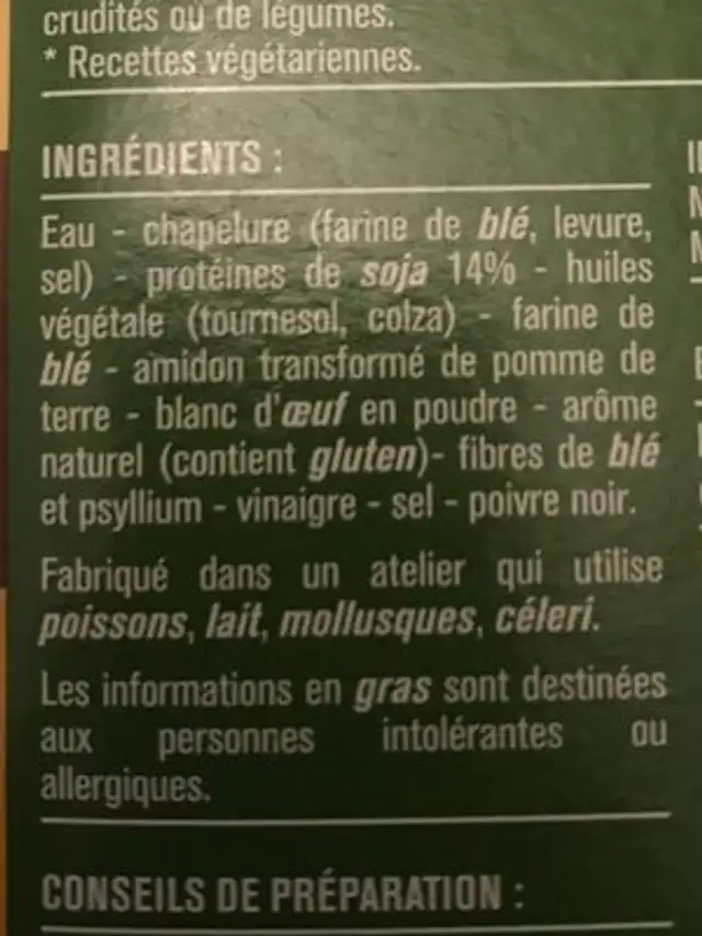 Escalopes panées de soja ingredients label