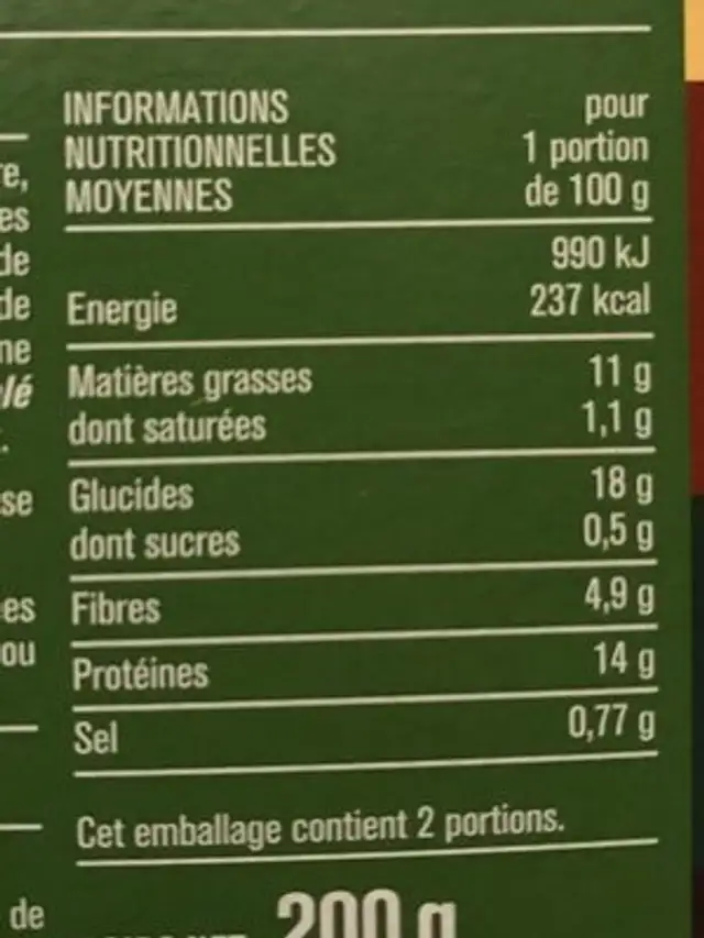 Escalopes panées de soja nutrition facts table