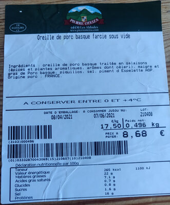 Oreille de porc basque farcie