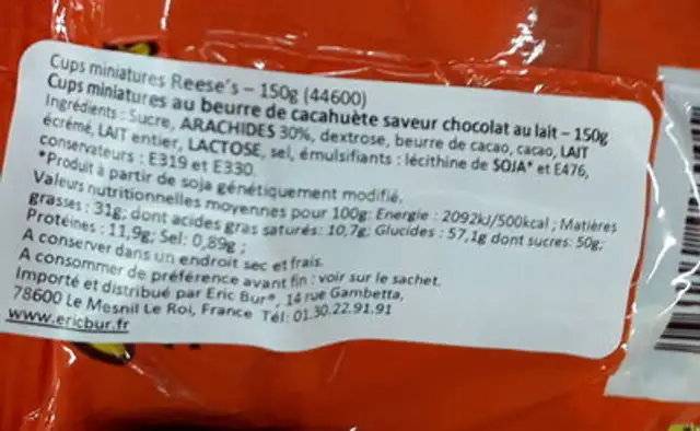 reese's miniature cups ingredients label