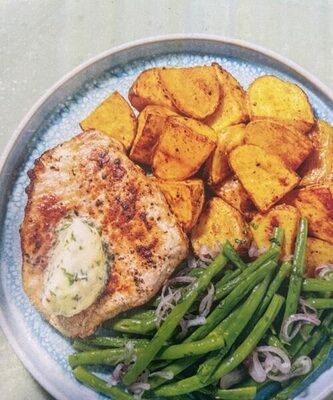 Schweinelachssteak mit bohnengemüse