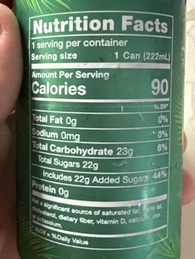 Extra Ginger Beer, Can nutrition facts table