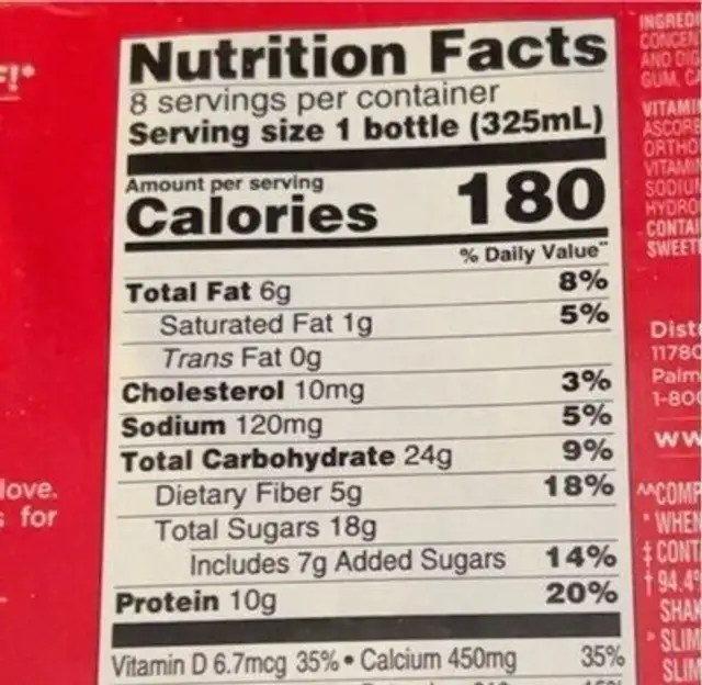 Meal Replacement Shake nutrition facts table