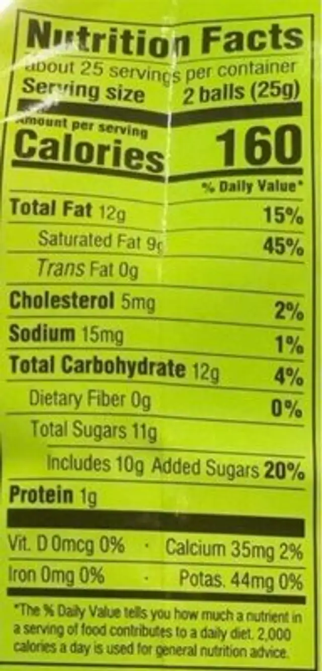 Matcha White Chocolate Truffles nutrition facts table