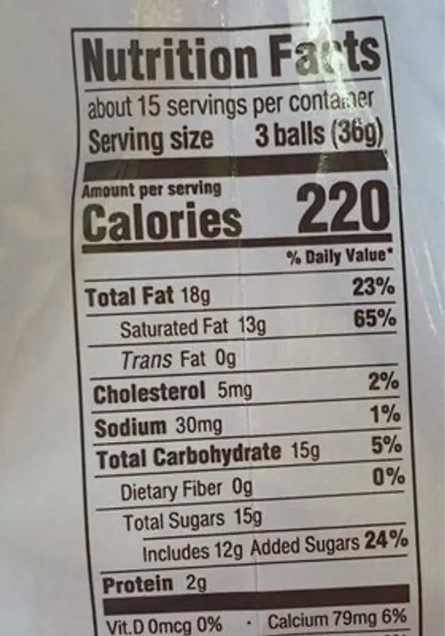 Blueberries and Cream White Chocolate Truffles nutrition facts table