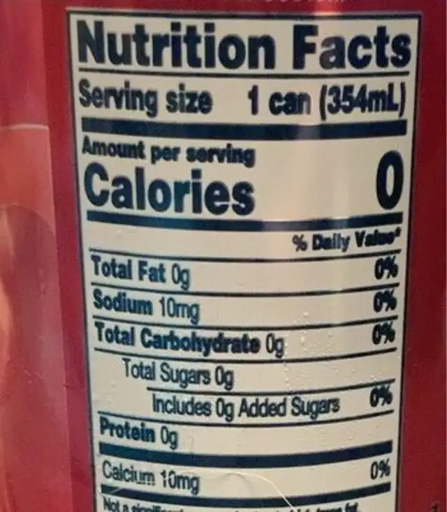 Raspberry seltzer water nutrition facts table