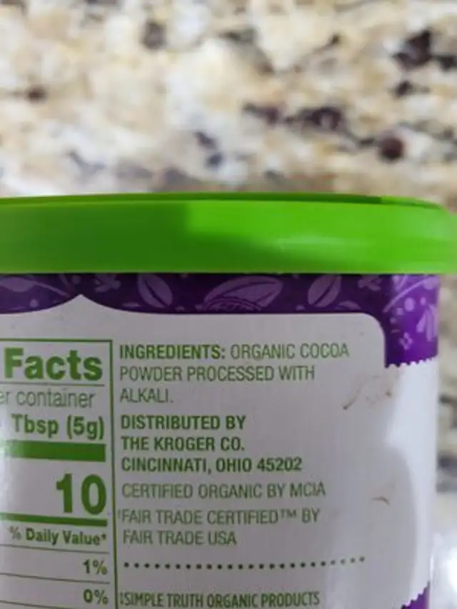 Dutched Unsweetened Cocoa Powder ingredients label
