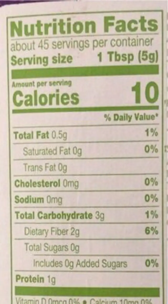 Dutched Unsweetened Cocoa Powder nutrition facts table