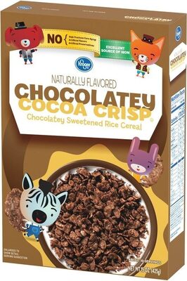 Chocolatey cocoa crisp sweetened rice cereal