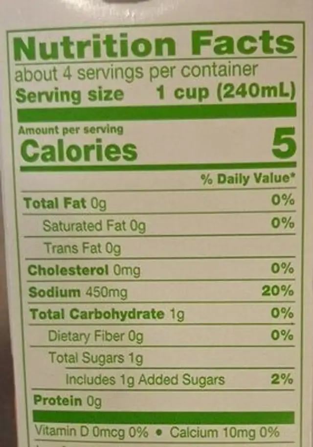 Vegetable stock fat free nutrition facts table