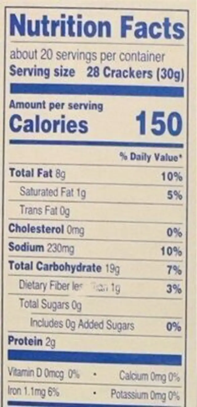 So Cheesy! Original Baked Cheese Bits Crackers nutrition facts table