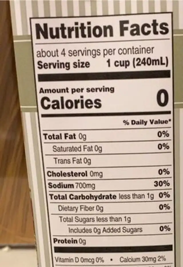 Vegtable Broth nutrition facts table