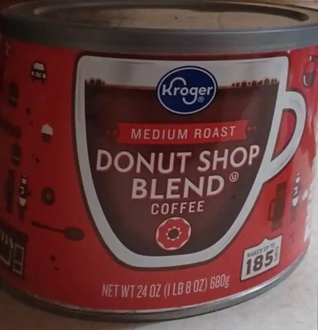 Medium roast donut shop blend coffee front packaging