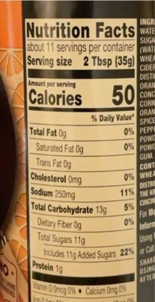 Orange Peel Cooking Sauce nutrition facts table