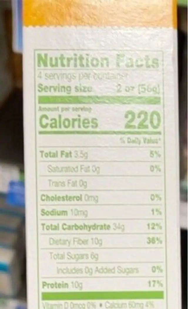 Chickpea elbow pasta nutrition facts table