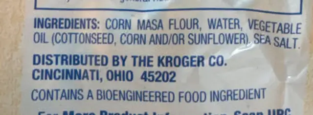 Restaurant Style White Tortilla Chips ingredients label