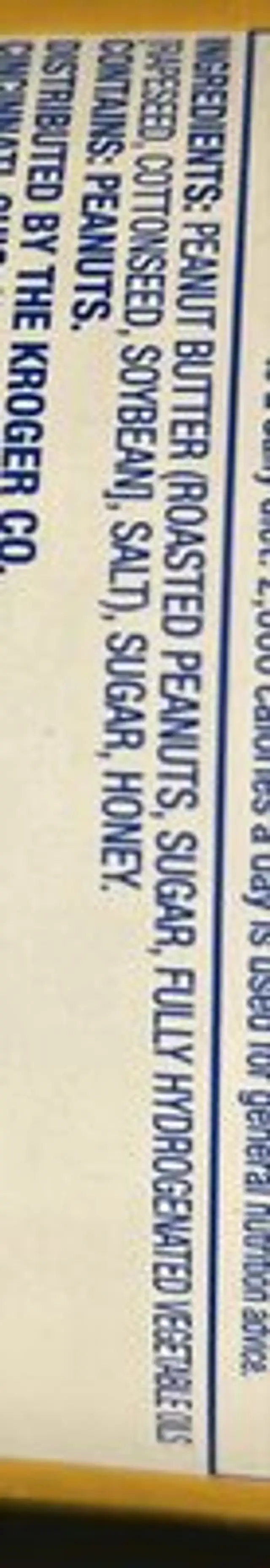 Honey Creamy Peanut Butter ingredients label