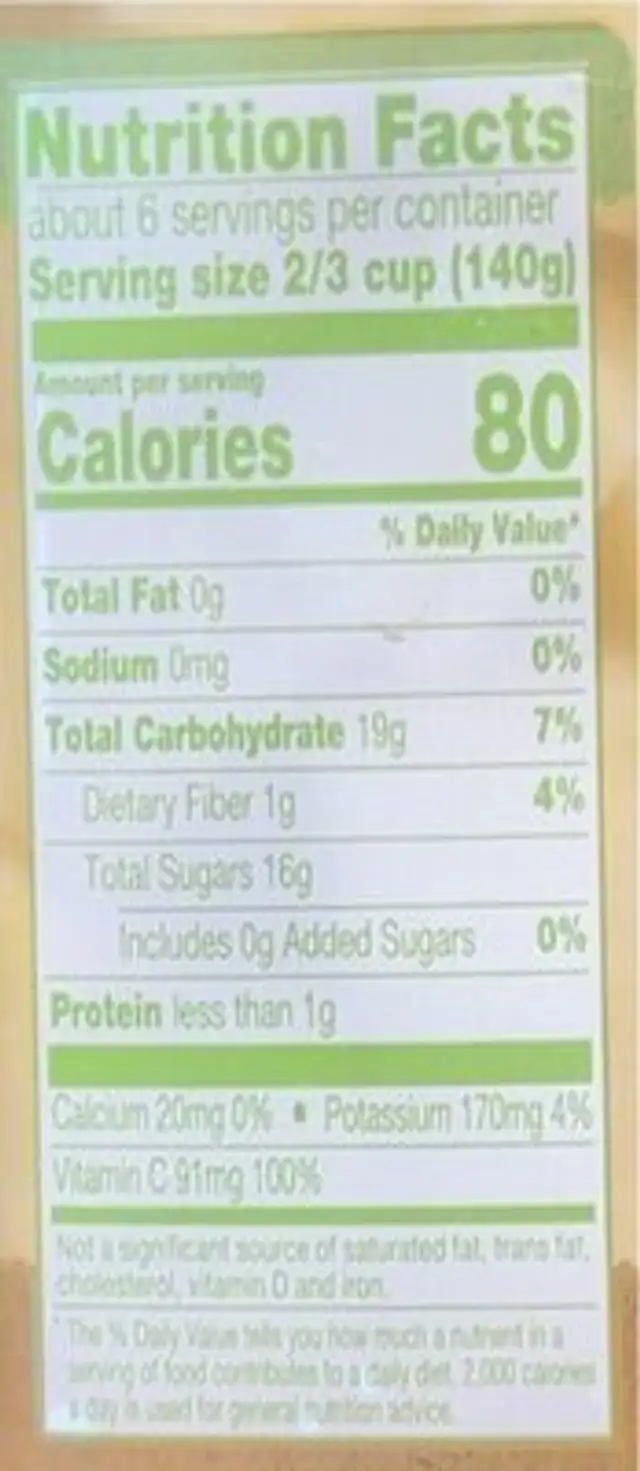 Perfectly Pineapple nutrition facts table