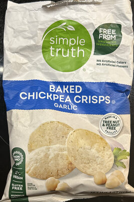 Baked chickpea crisps garlic front packaging