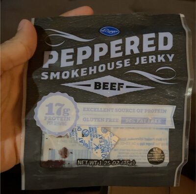 Peppered smokehouse jerky front packaging