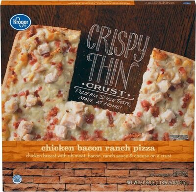 Crispy thin crust chicken bacon ranch pizza front packaging