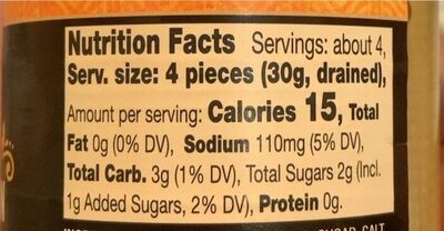 Whole pickled baby corn nutrition facts table