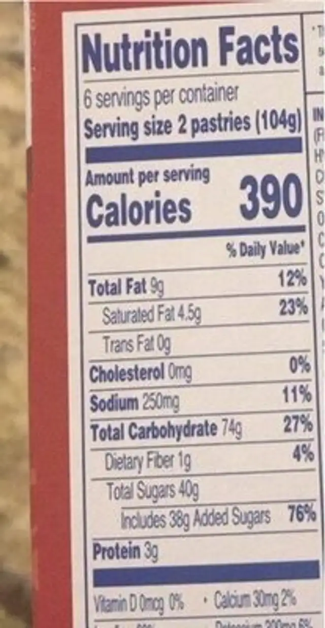 Toaster Treats nutrition facts table