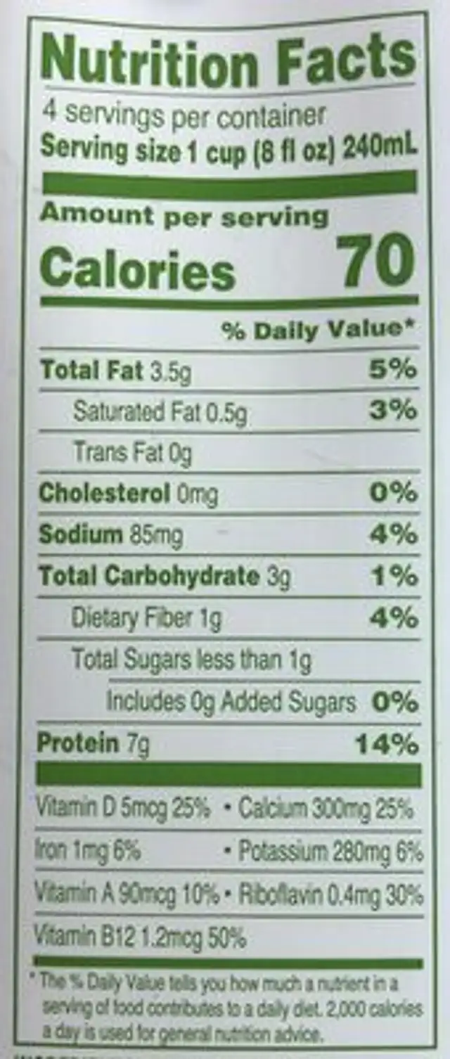 Unsweetened Soy Milk nutrition facts table