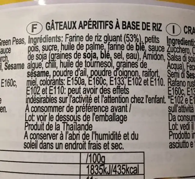 Mixed crackers ingredients label