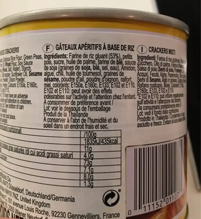 Mixed crackers nutrition facts table