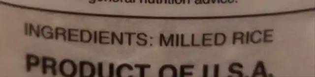 Calrose Rice ingredients label