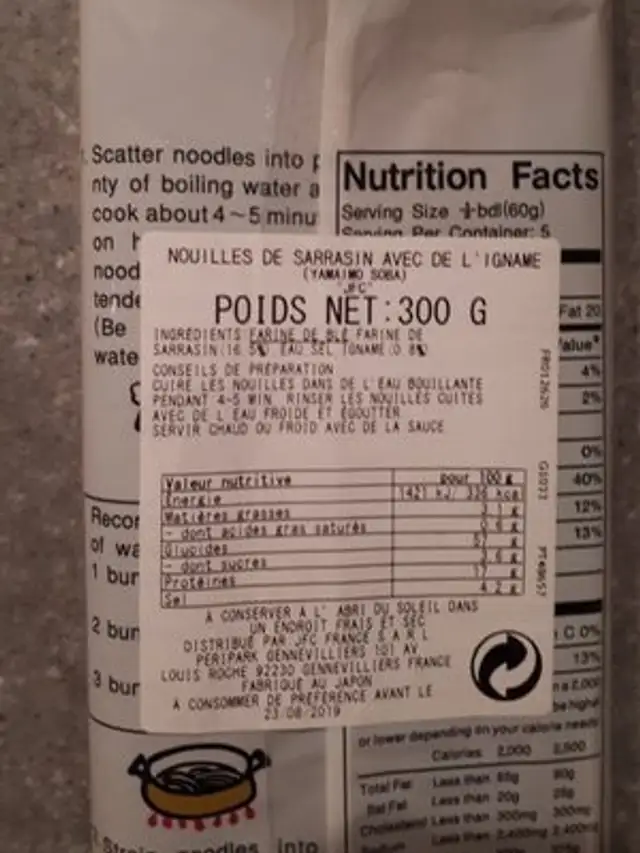 Soba ingredients label