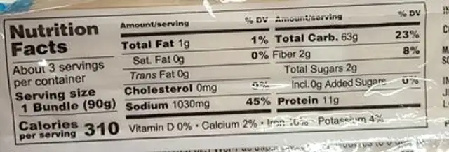 Japanese Somen Noodles nutrition facts table