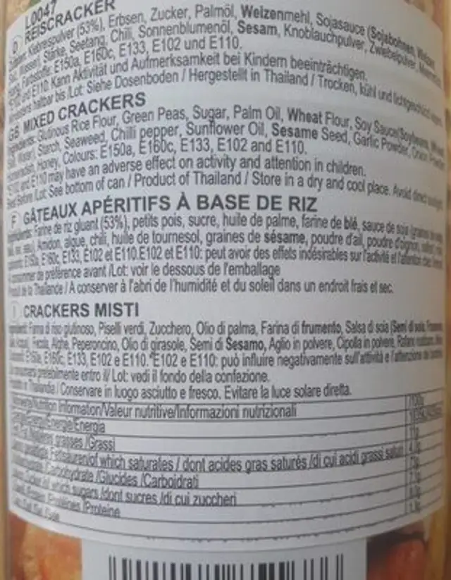 Mixed cracker snacks nutrition facts table