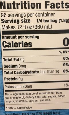 Iced Black Tea Blend nutrition facts table