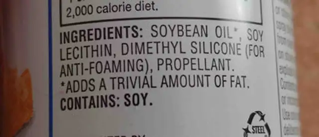 shur fine Vegetable oil cooking spray ingredients label