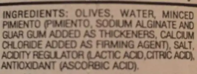 Stuffed manzanilla olives ingredients label