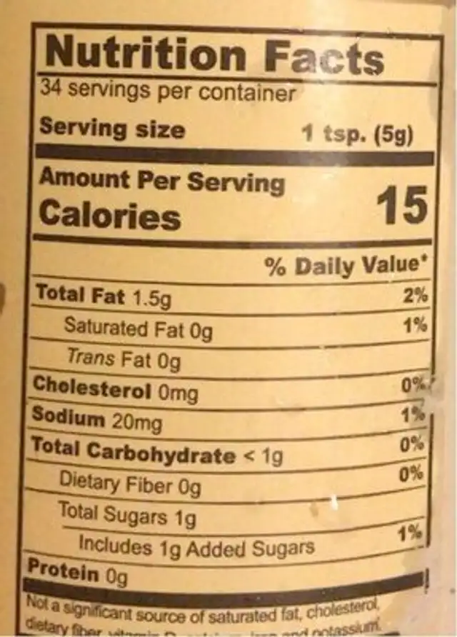 Cream Style Horseradish nutrition facts table