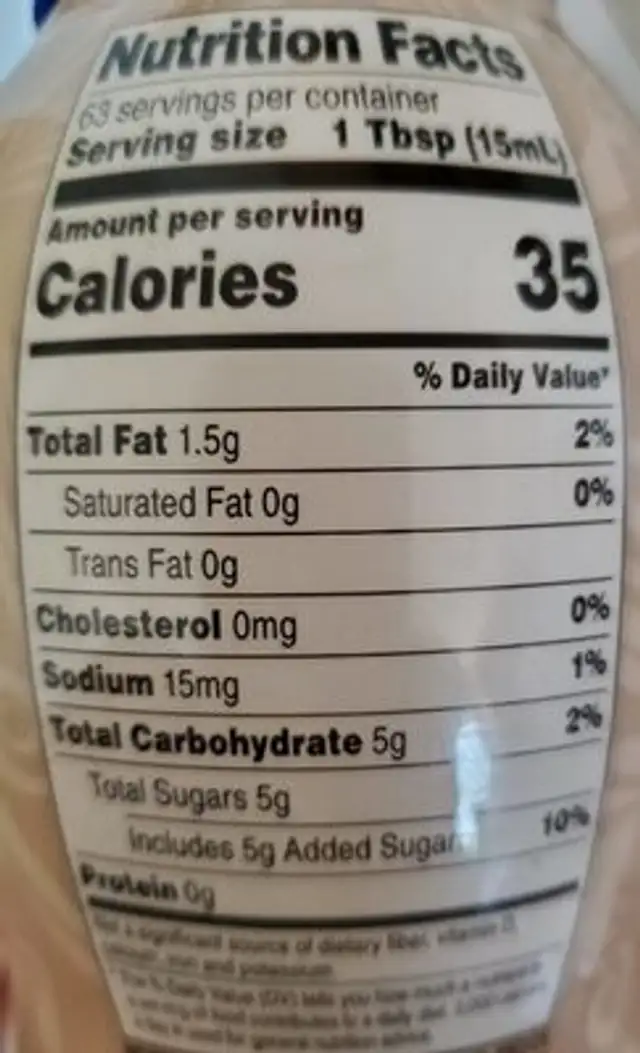 Non-Dairy Coffee Creamer nutrition facts table