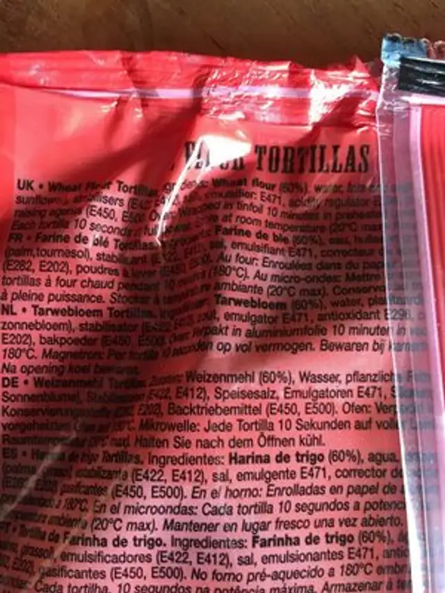 Cantina Mexicana Flour Tortillas 8'S ingredients label