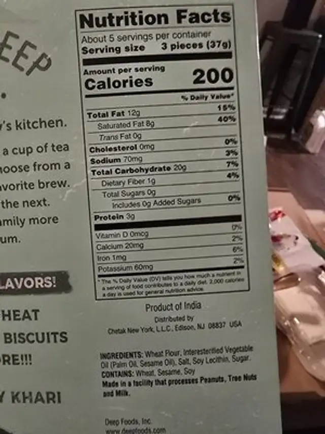 Puff Pastry nutrition facts table