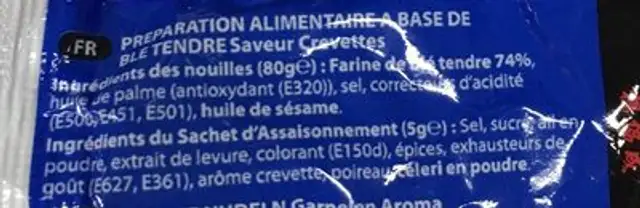 Nouilles instantanées ingredients label